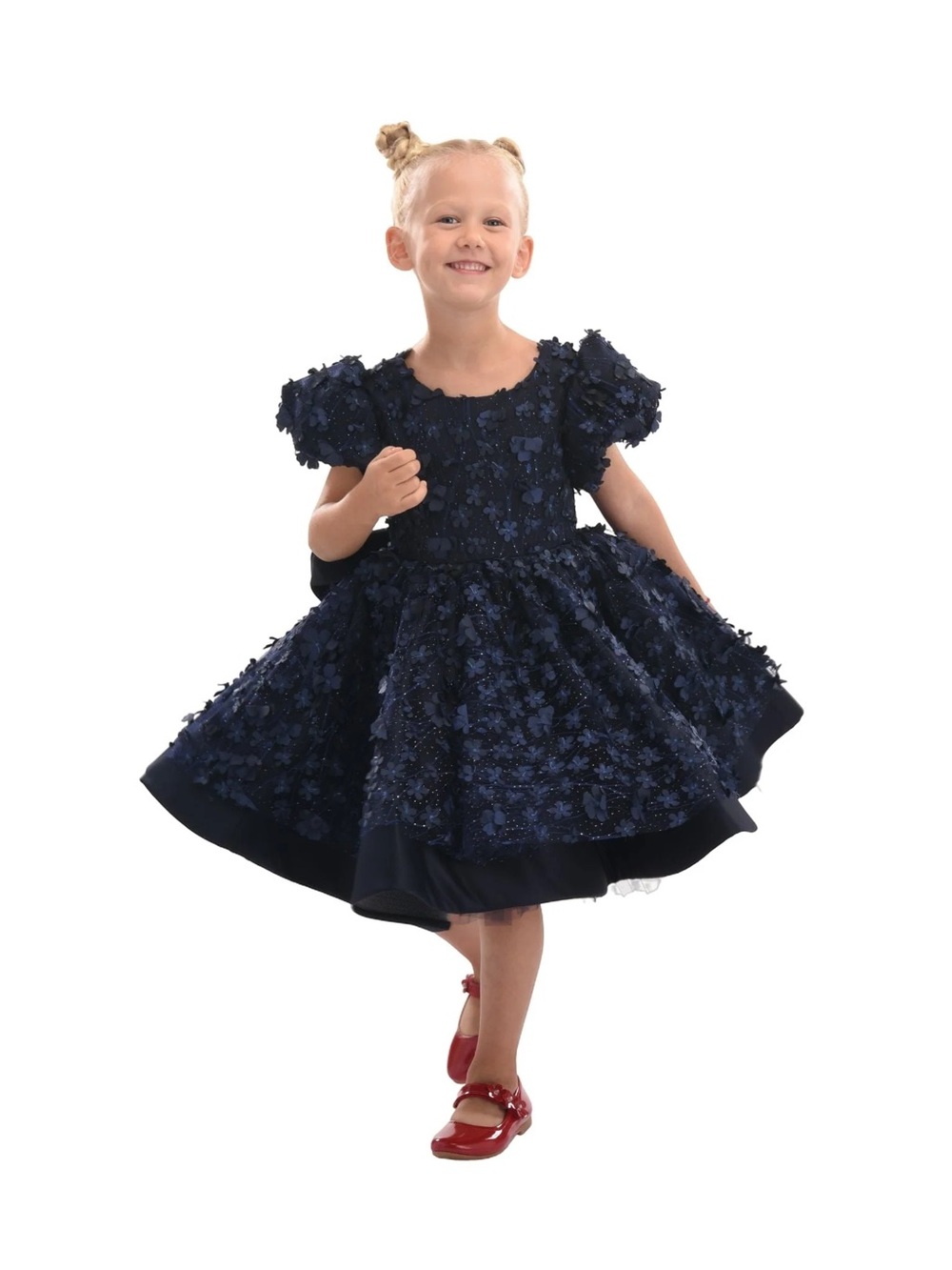 Tulleen Navy Moneta Floral Bow Dress for Girls Size: 1 yr NWOT